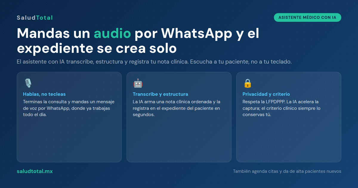 Asistente Médico por WhatsApp: Mandas un Audio y el Expediente se Crea Solo