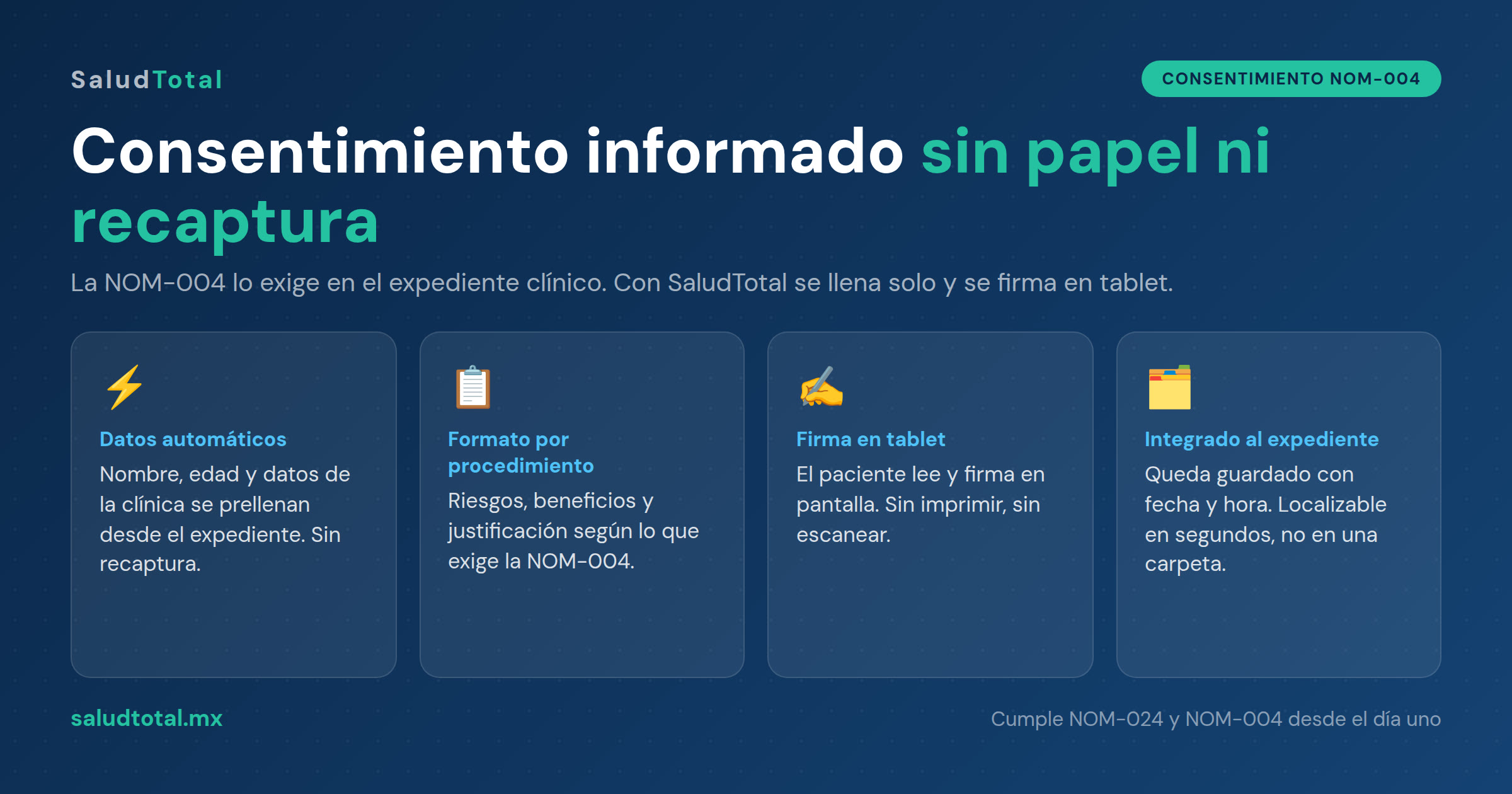 Consentimiento Informado Digital y NOM-004: Datos que se Llenan Solos y Firma en Tablet